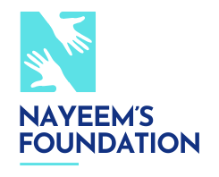 Nayeem’s Foundation logo with helping hands in a turquoise ‘N’ shape, symbolizing unity and support.